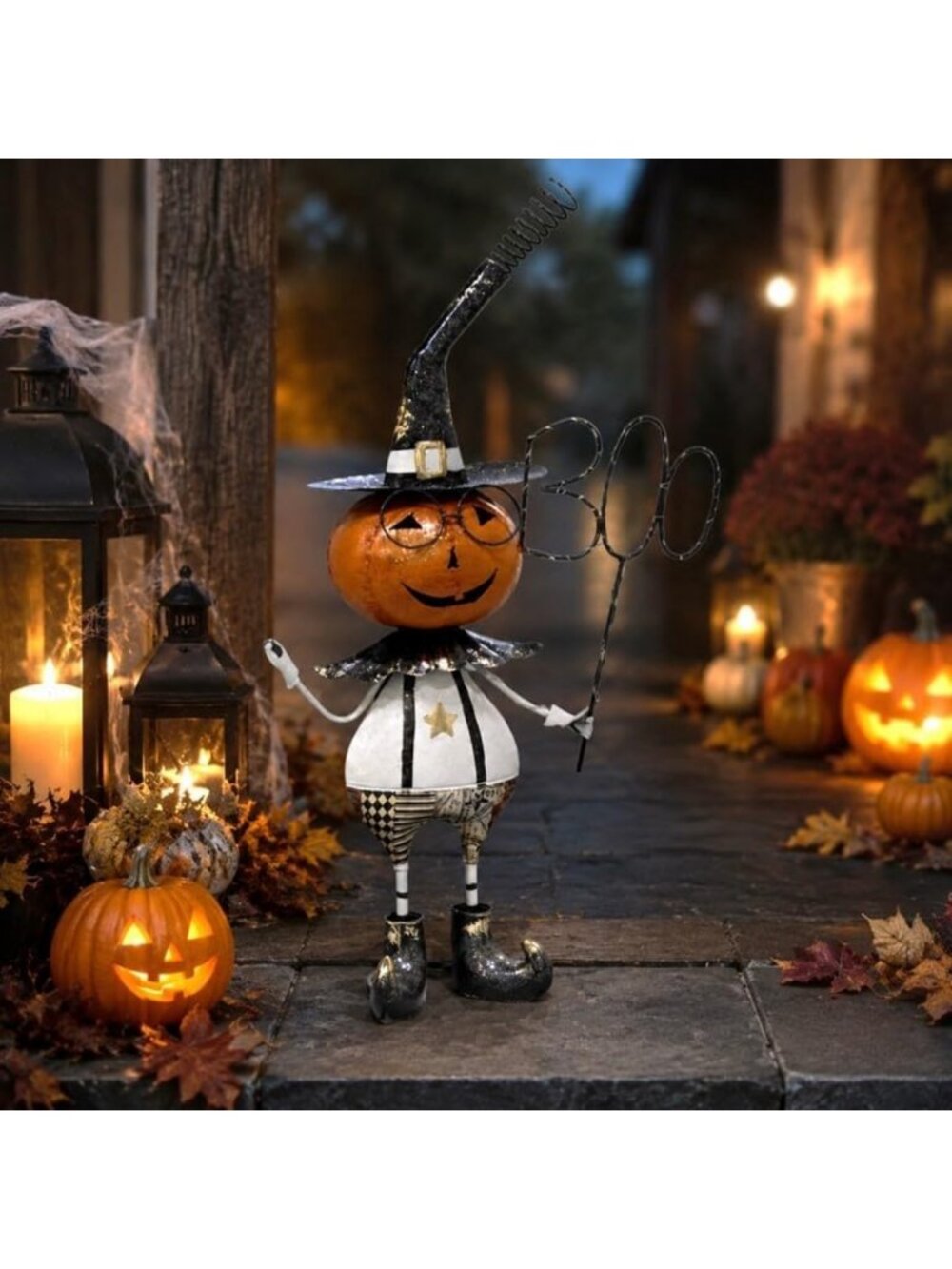 2 FT Tall Metal Jack-O-Lantern Halloween Decor Figurine with Boo Sign - Spooky